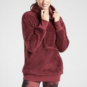 Athleta Solstice Reversible Sherpa Sweatshirt Maple Red Small Petite